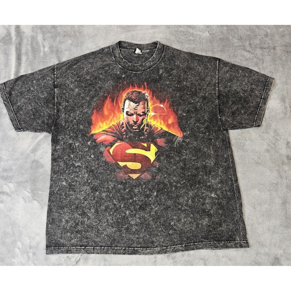 Y2K Evil Superman Black Acid Wash T-Shirt Men's Size 2XL
